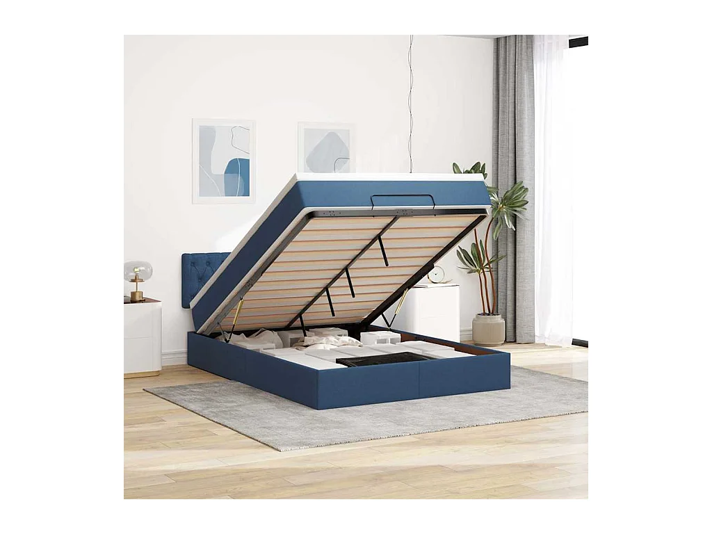 Cama otomana con colchón tela azul 140x190 cm