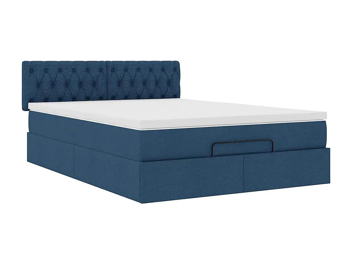 Cama otomana com colchão 140x190 cm tecido azul