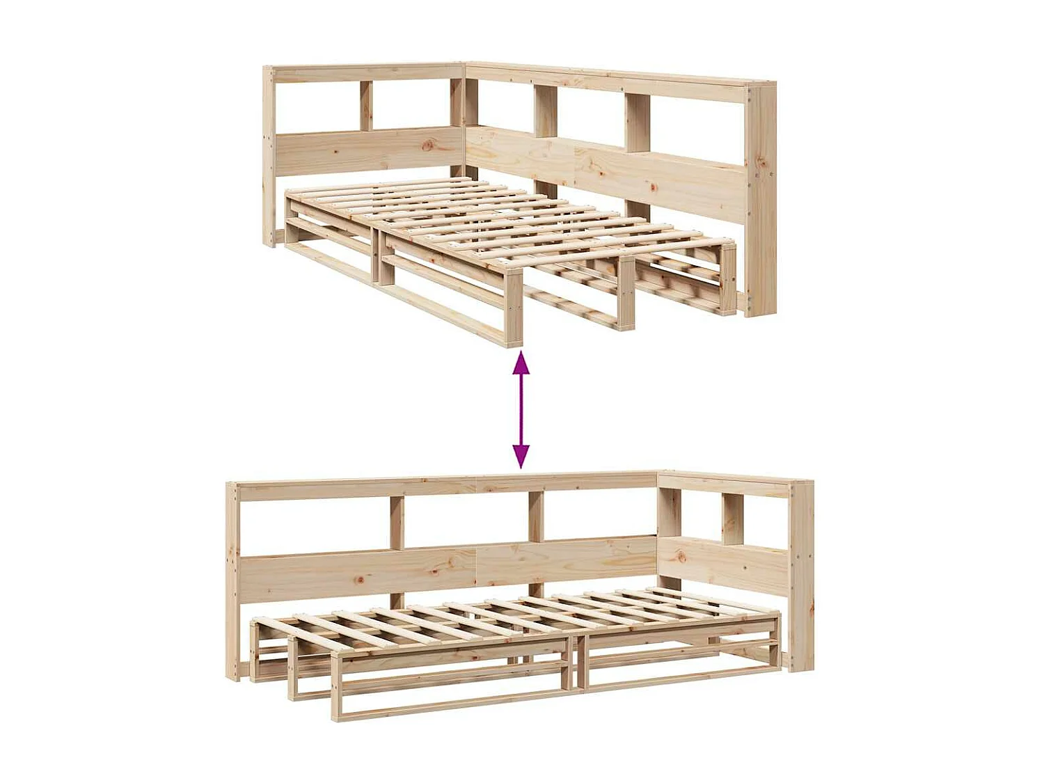 Lit bibliothèque sans matelas 90x190 cm bois de pin massif
