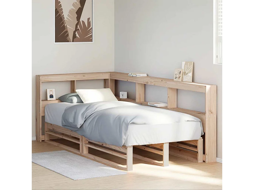 Lit bibliothèque sans matelas 90x190 cm bois de pin massif