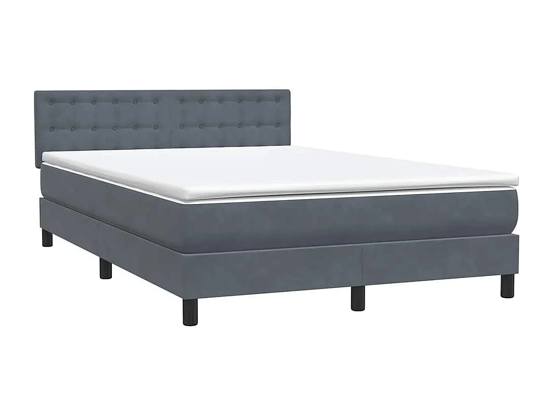 Cama box spring con colchón terciopelo gris oscuro 140x220 cm