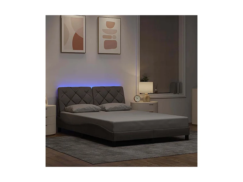Cadre de lit avec LED sans matelas taupe 140x190 cm tissu