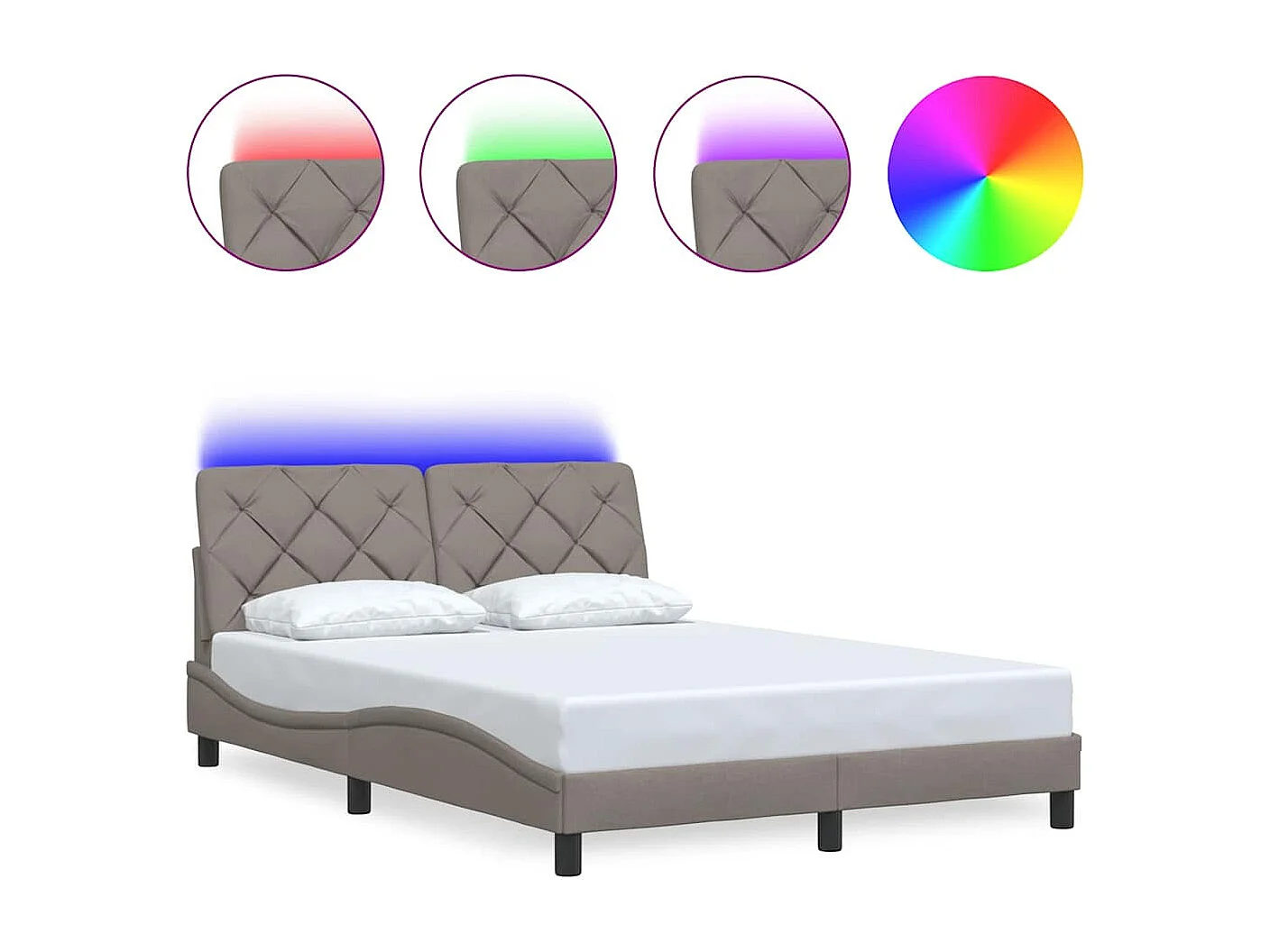 Cadre de lit avec LED sans matelas taupe 140x190 cm tissu