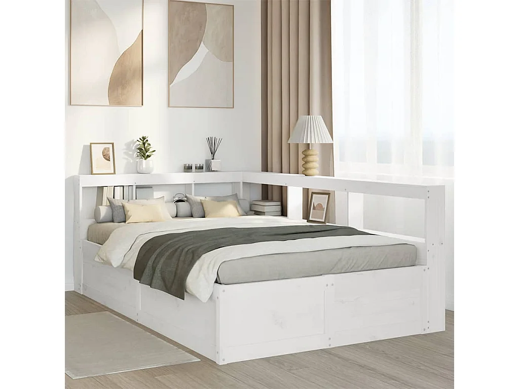 Cama con estantería sin colchón madera maciza blanca 120x200 cm