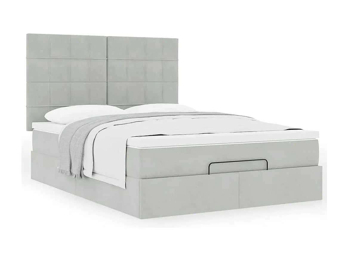 Estrutura cama otomana colchões 140x200cm veludo cinzento claro
