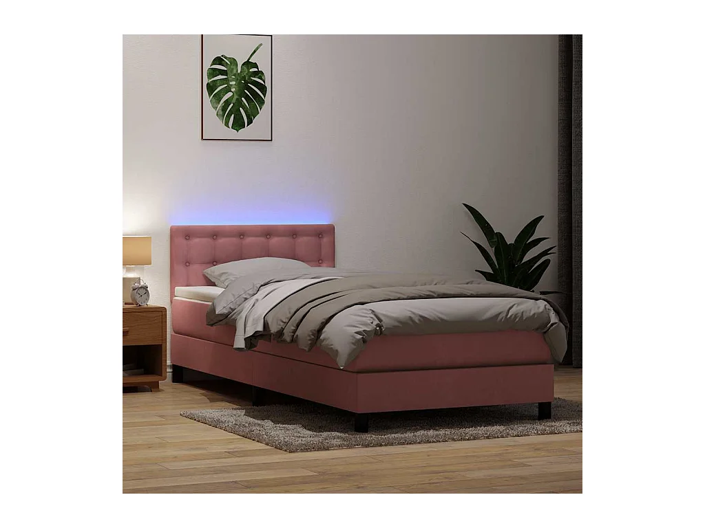 Sommier à lattes de lit avec matelas rose 80x220 cm velours