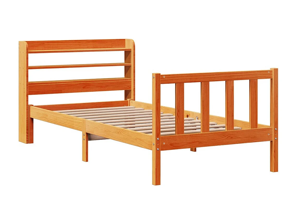 Estructura cama con cabecero madera pino marrón cera 75x190 cm
