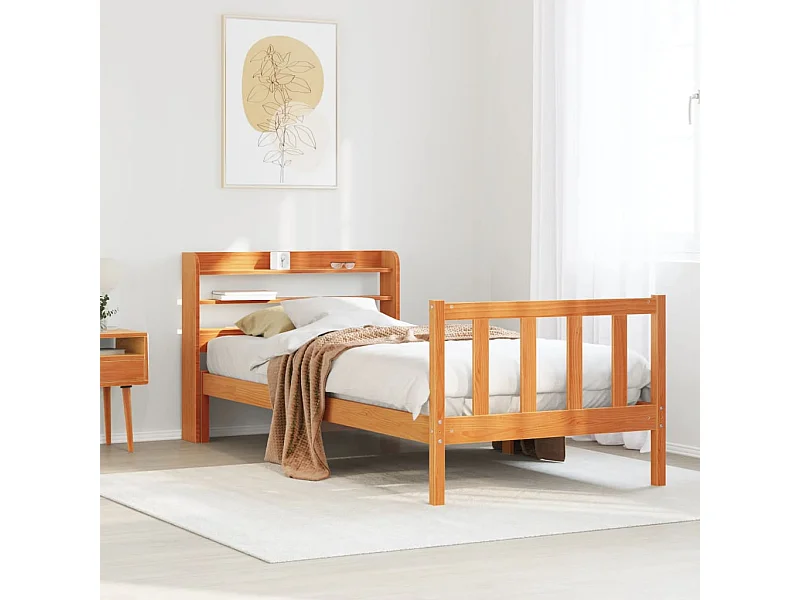 Estrutura cama com cabeceira 75x190 cm pinho maciço castanho-mel