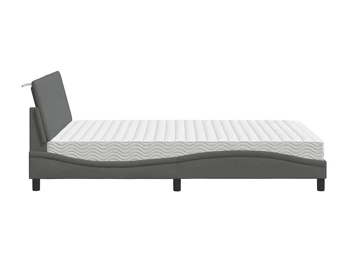 Lit avec matelas gris foncé 140x190 cm tissu