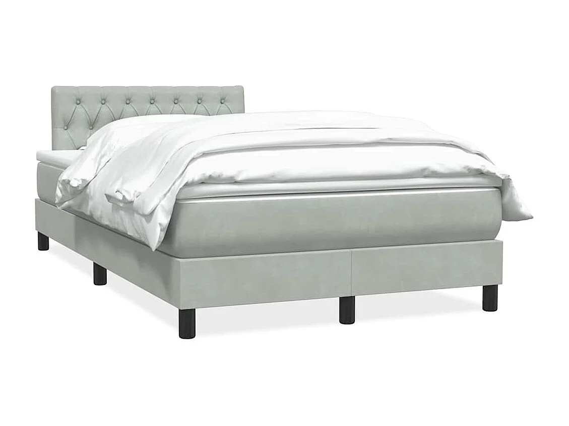 Cama box spring con colchón terciopelo gris claro 120x220 cm