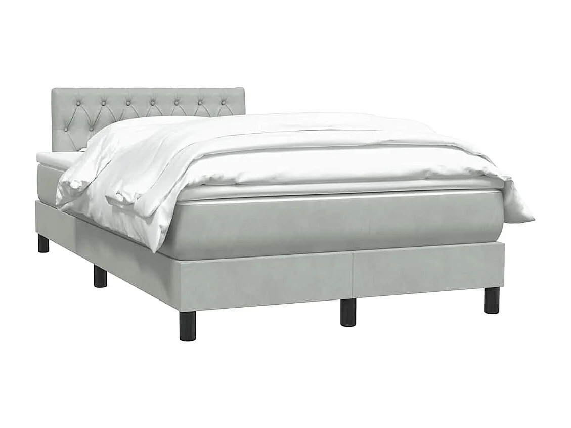 Cama box spring con colchón terciopelo gris claro 120x220 cm