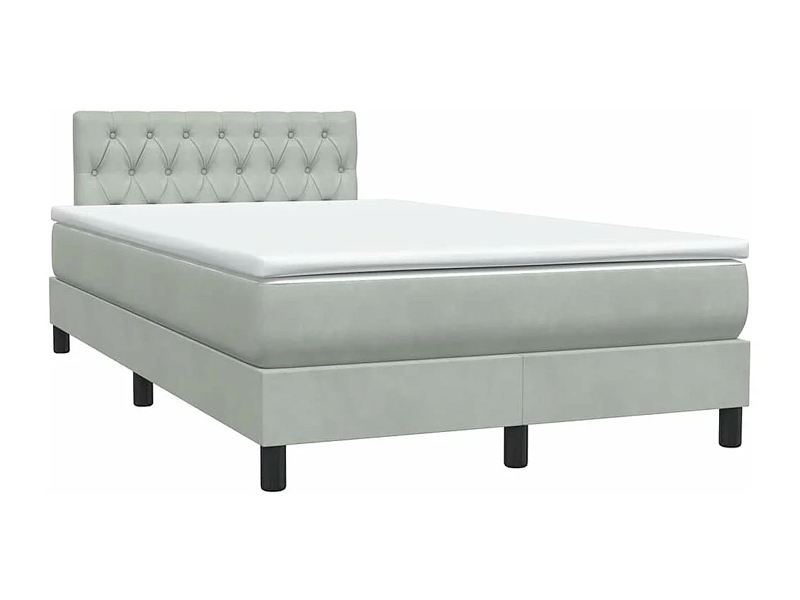 Cama box spring con colchón terciopelo gris claro 120x220 cm