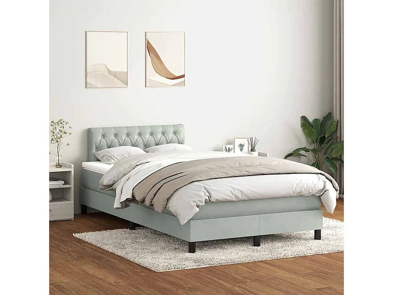 Cama box spring con colchón terciopelo gris claro 120x220 cm