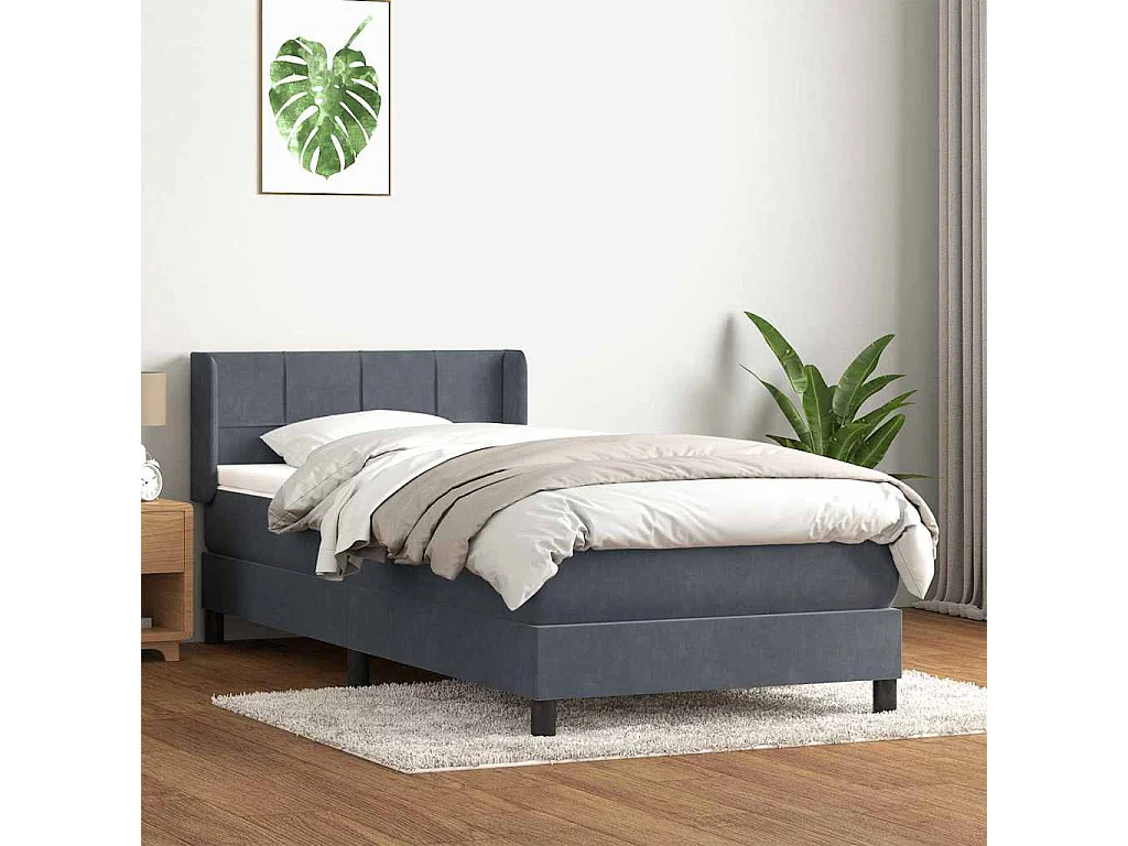 Cama com molas/colchão 90x220 cm veludo cinzento-escuro