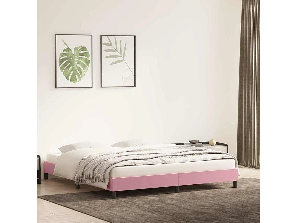 Estrutura de cama com colchão 180x210 cm veludo rosa