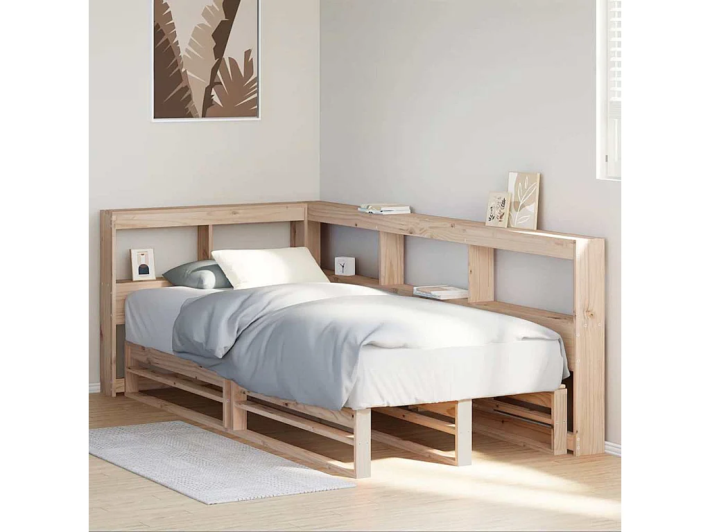 Lit bibliothèque sans matelas 100x200 cm bois massif de pin