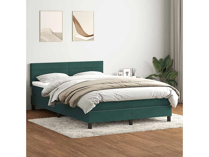Cama box spring con colchón terciopelo verde oscuro 160x220 cm