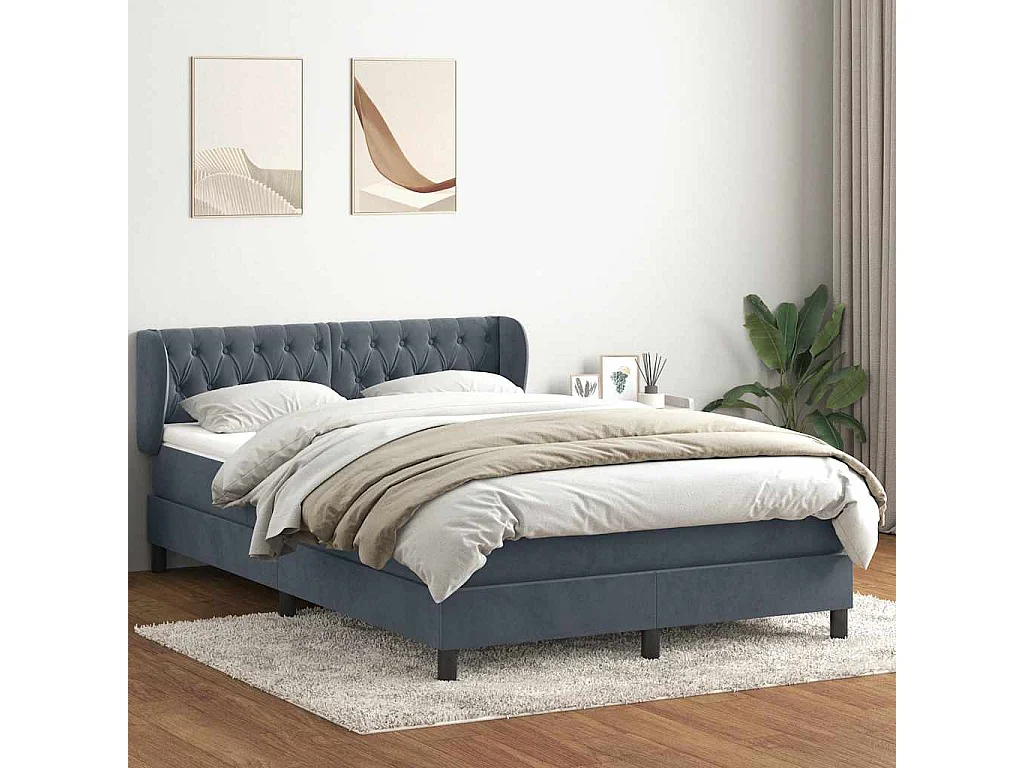 Sommier à lattes de lit et matelas gris foncé 160x220cm velours