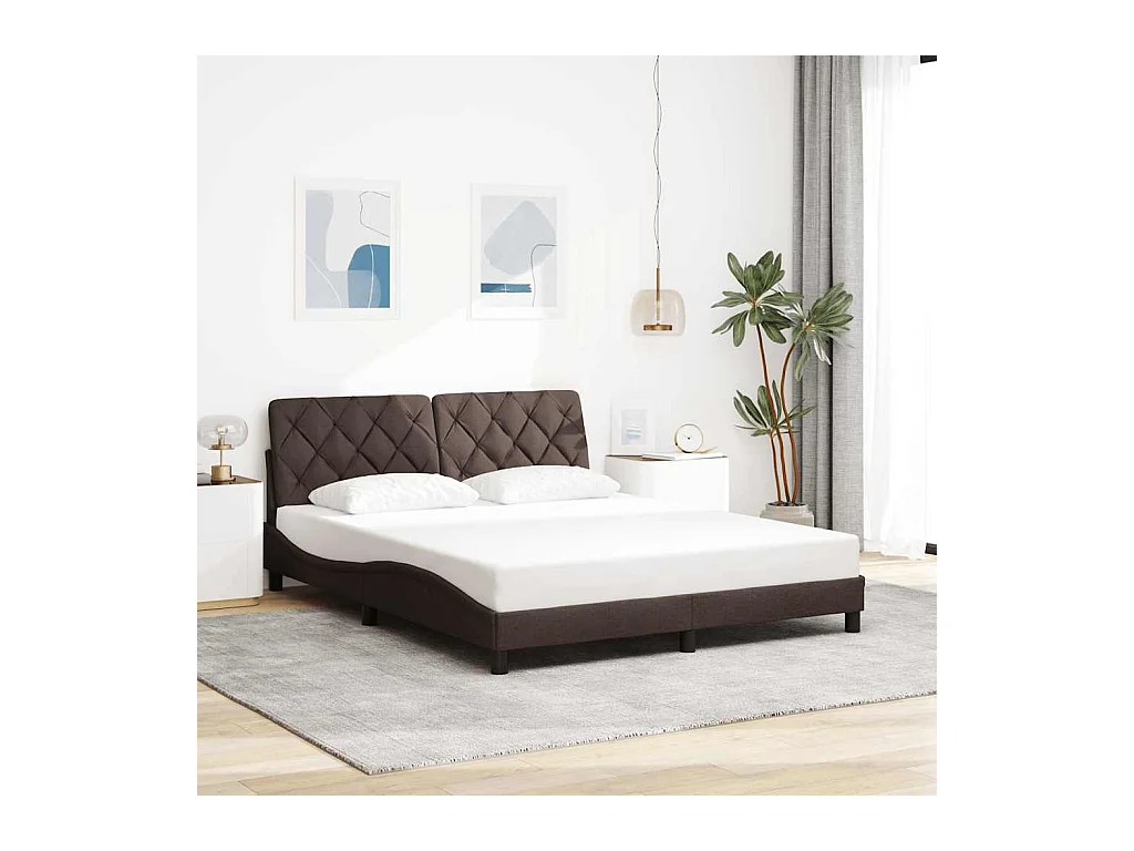 Cadre de lit sans matelas marron foncé 160x200 cm tissu