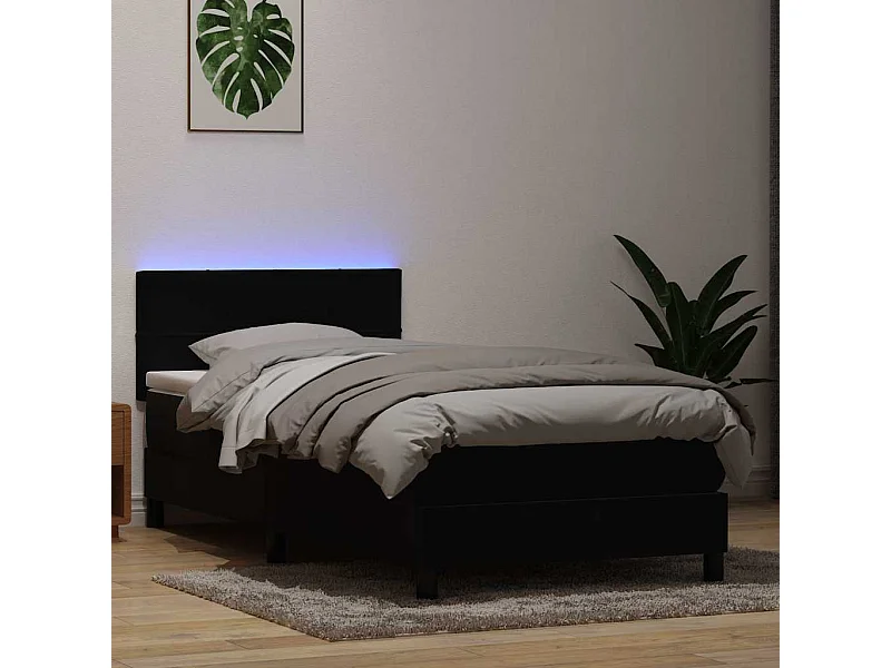 Sommier à lattes de lit avec matelas noir 90x210 cm velours