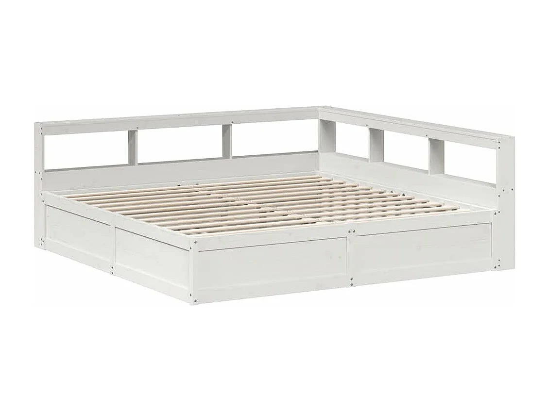 Lit bibliothèque sans matelas blanc 200x200 cm bois pin massif