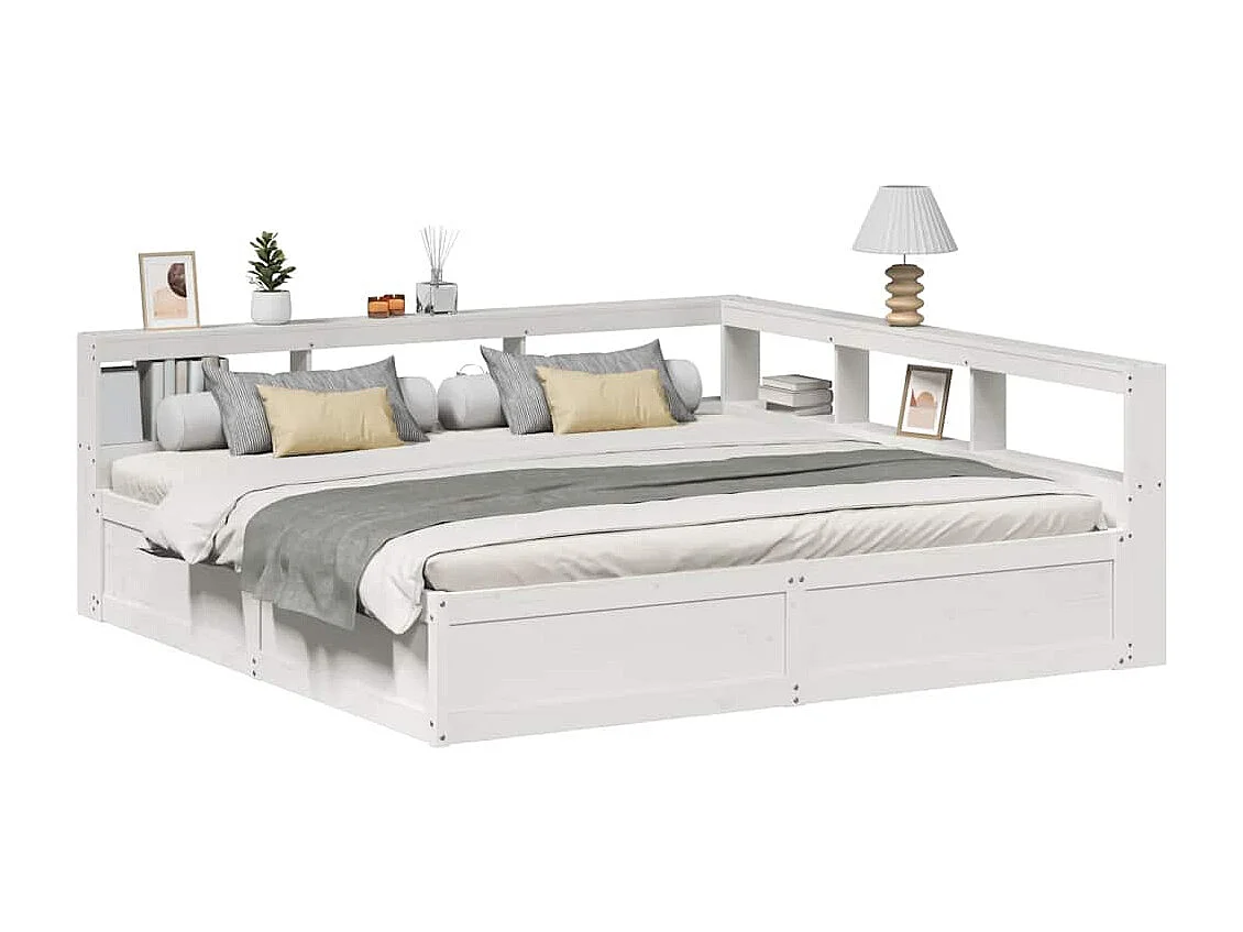 Cama com estante sem colchão 200x200 cm pinho maciço branco
