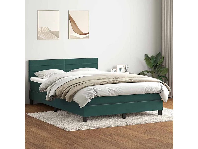 Cama box spring con colchón terciopelo verde oscuro 160x210 cm