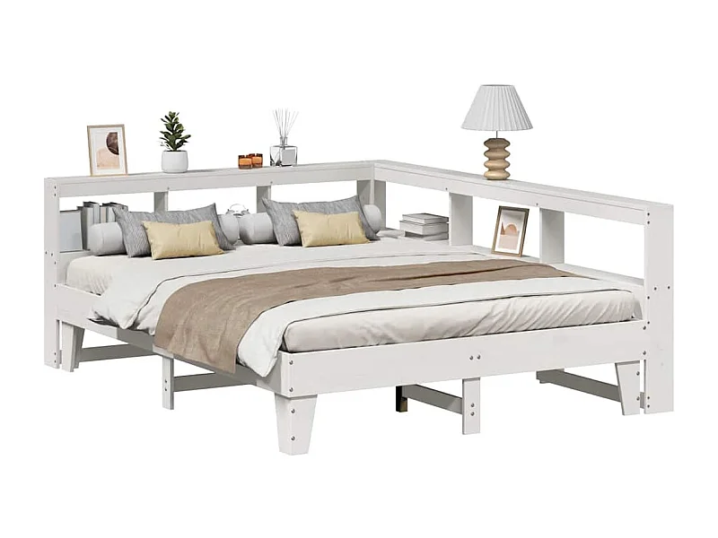 Lit bibliothèque sans matelas blanc 150x200 cm bois pin massif