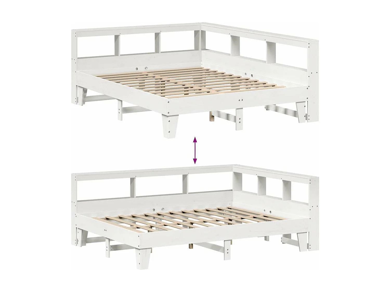 Lit bibliothèque sans matelas blanc 150x200 cm bois pin massif