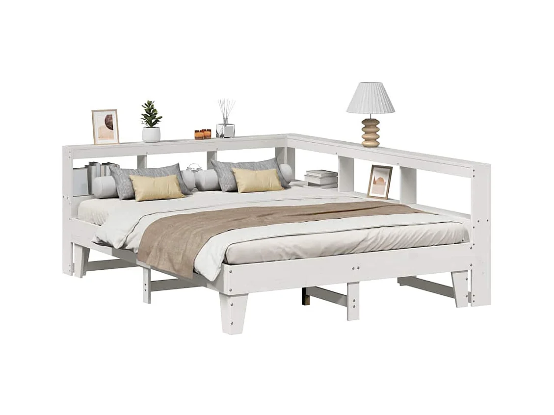 Lit bibliothèque sans matelas blanc 150x200 cm bois pin massif