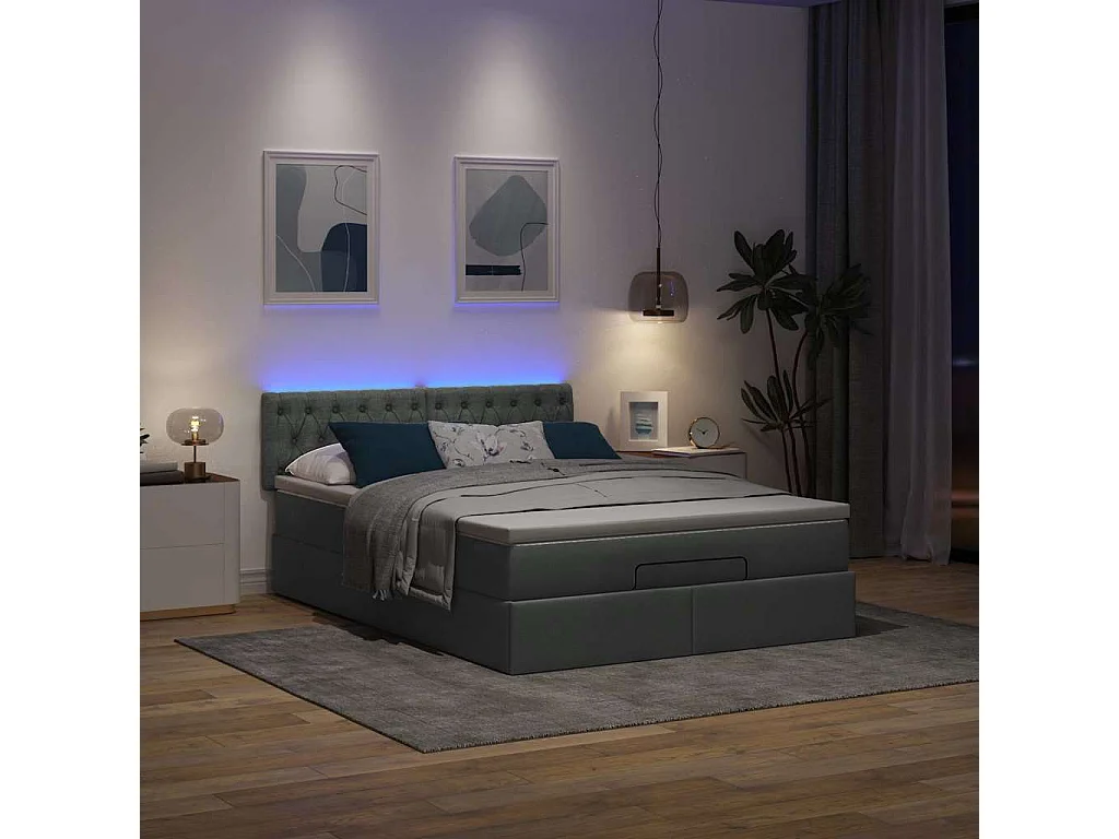 Lit ottoman avec matelas gris foncé 140x190 cm tissu