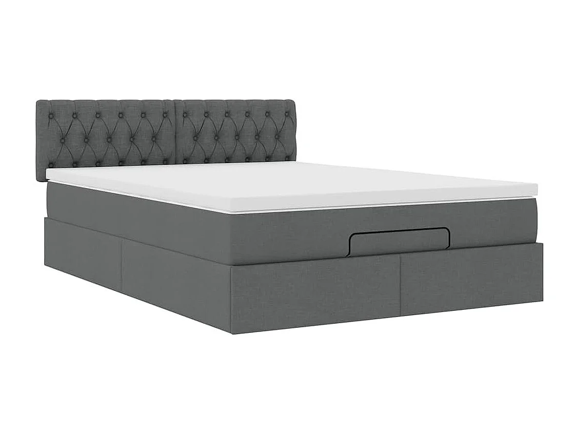 Lit ottoman avec matelas gris foncé 140x190 cm tissu