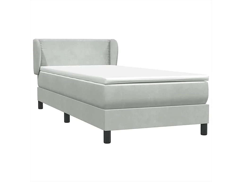 Cama box spring con colchón terciopelo gris claro 80x220 cm