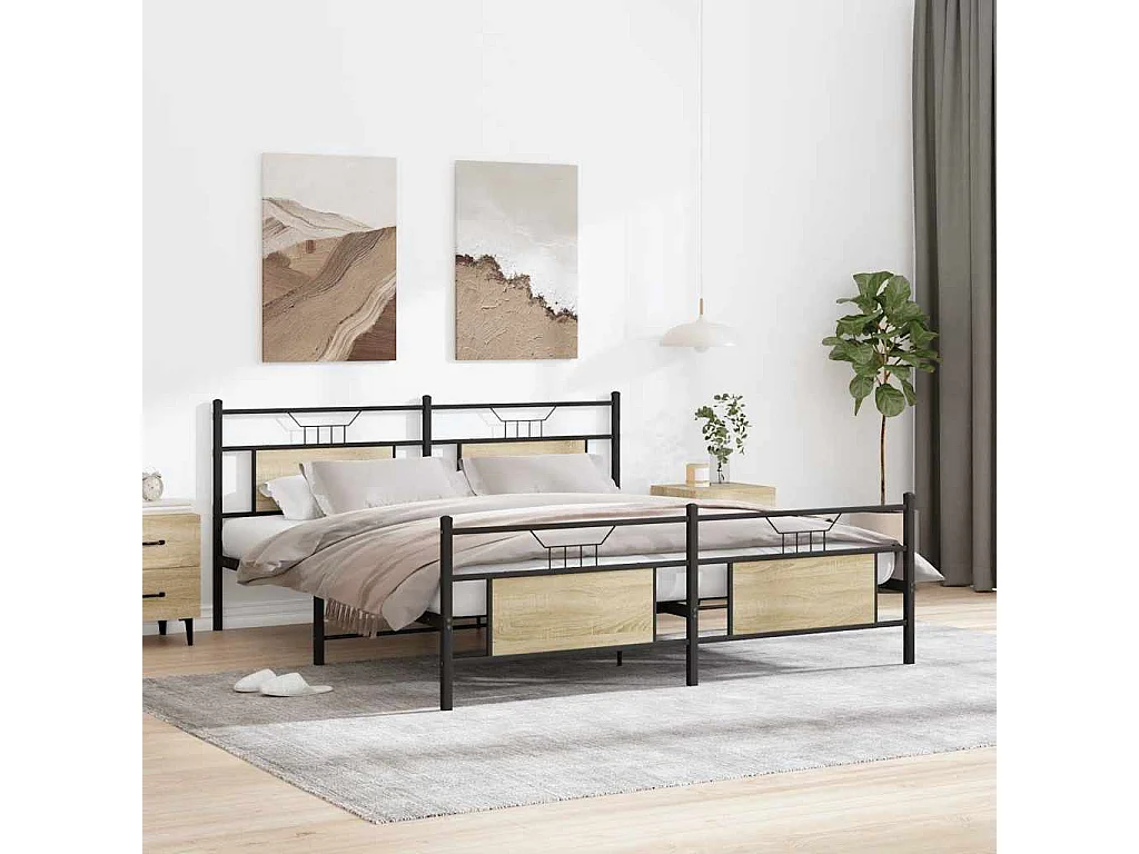 Cadre de lit en métal sans matelas chêne sonoma 160x200 cm