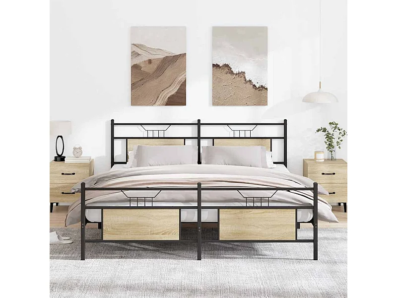 Estrutura de cama sem colchão 160x200cm metal carvalho sonoma