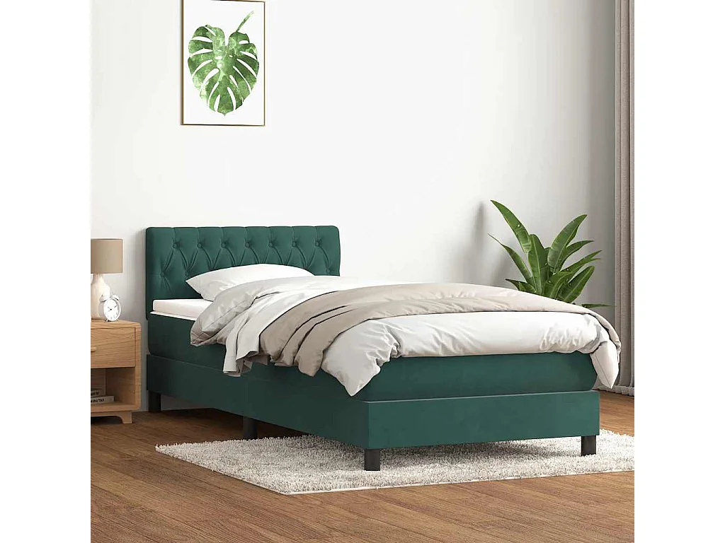 Boxspring met matras fluweel donkergroen 90x210 cm