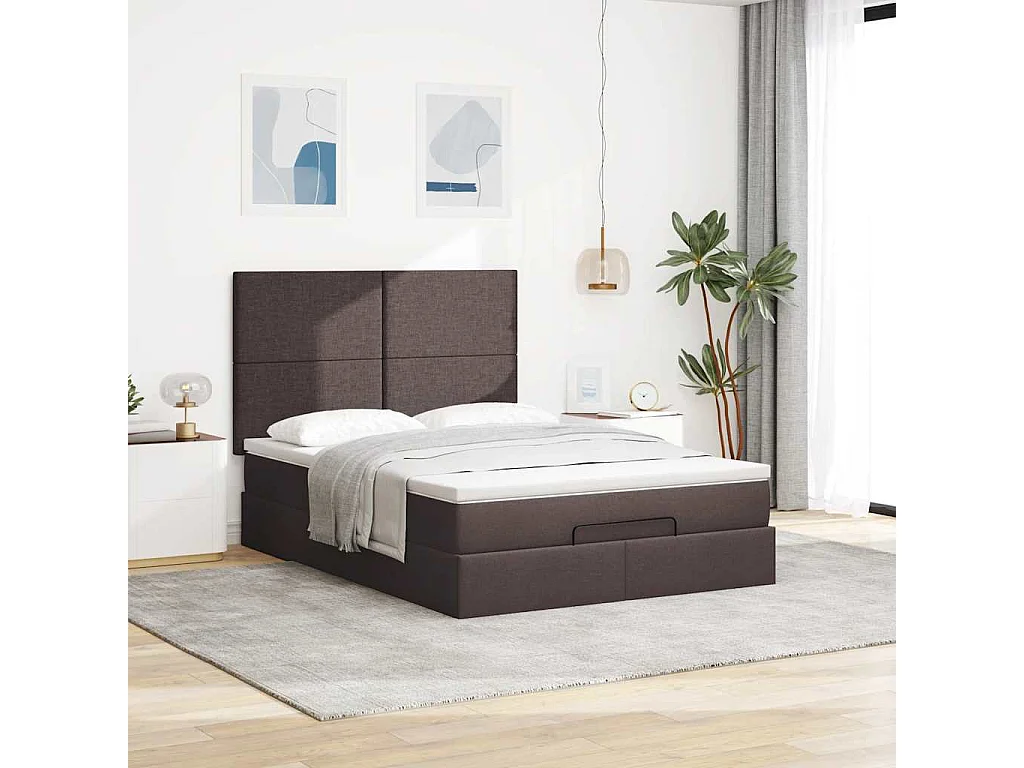 Estructura cama otomana colchón tela marrón oscuro 140x190cm