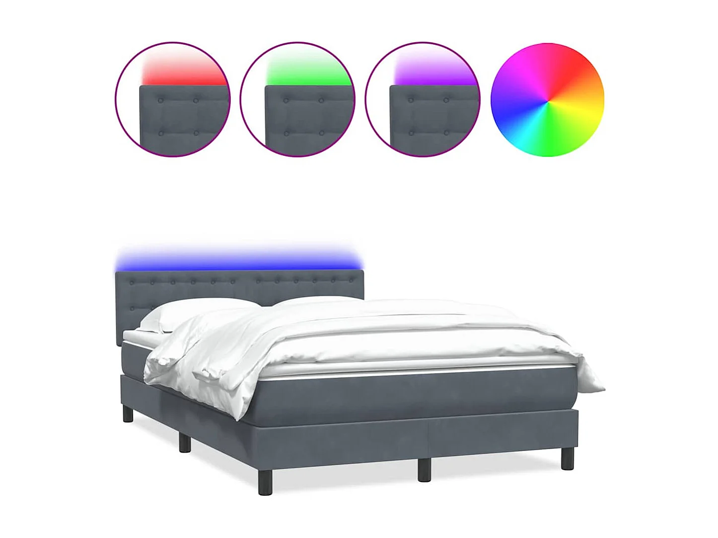 Cama box spring con colchón terciopelo gris oscuro 140x220 cm