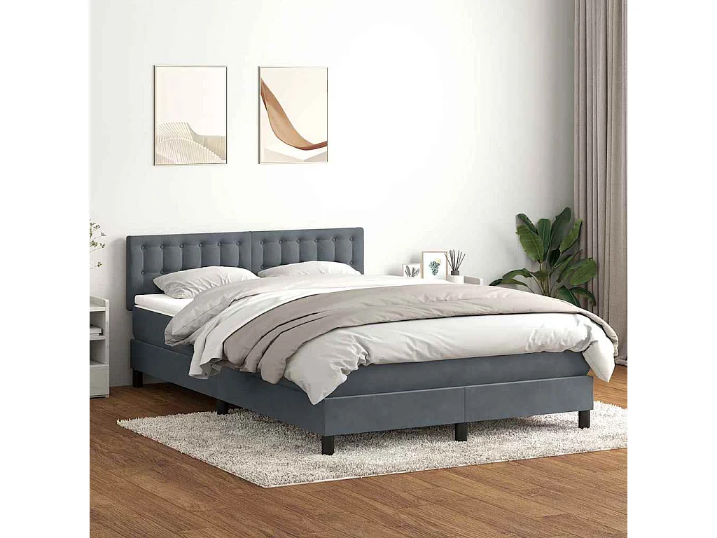 Cama box spring con colchón terciopelo gris oscuro 140x220 cm
