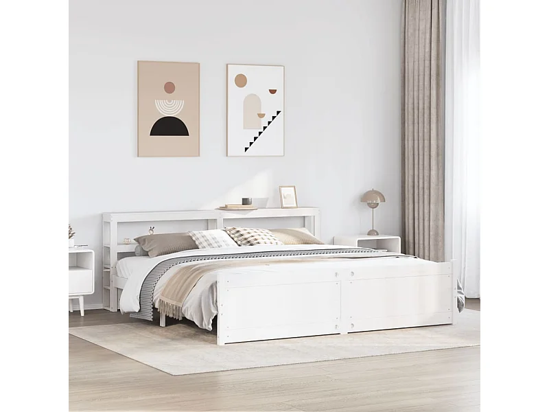 Cadre de lit avec tête de lit sans matelas blanc 180x200 cm