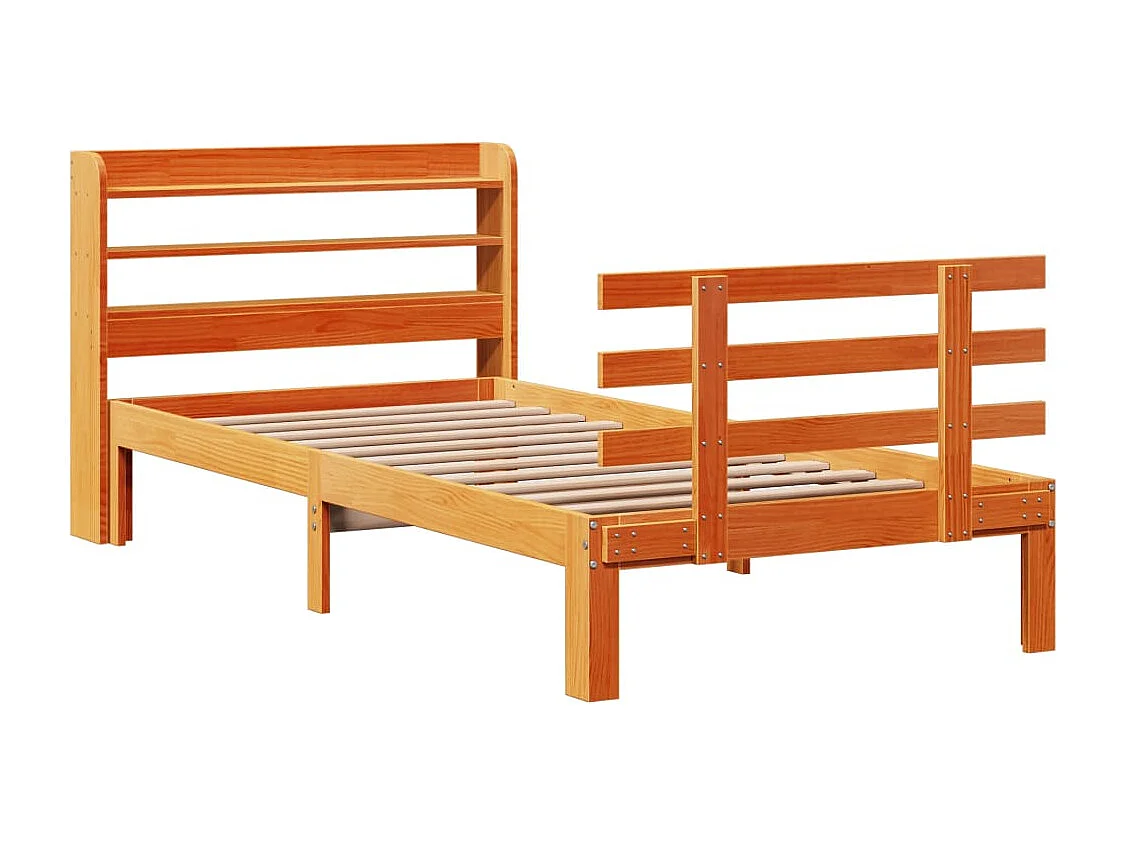 Estructura cama con cabecero madera pino marrón cera 75x190 cm