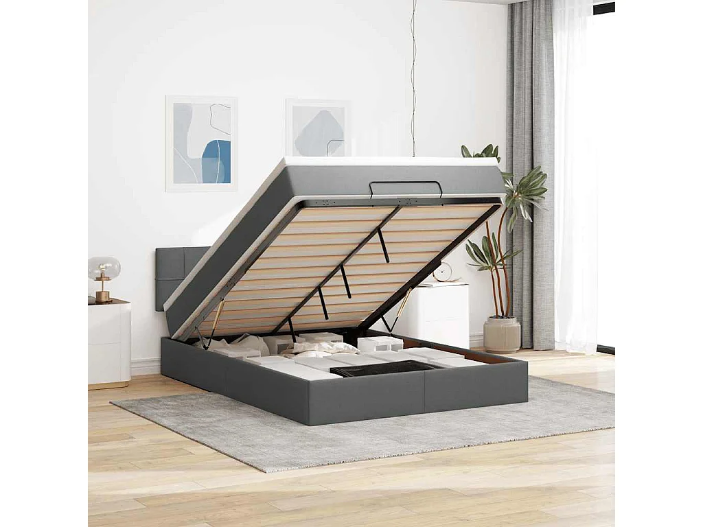 Lit ottoman avec matelas gris foncé 140x190 cm tissu