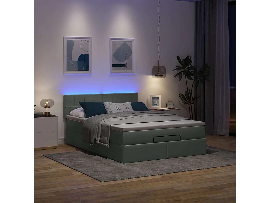 Lit ottoman avec matelas gris foncé 140x190 cm tissu