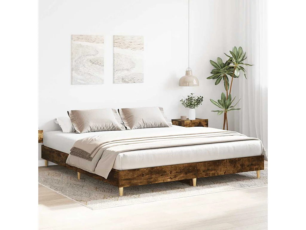 Cadre de lit sans matelas chêne fumé 160x200 cm bois ingénierie