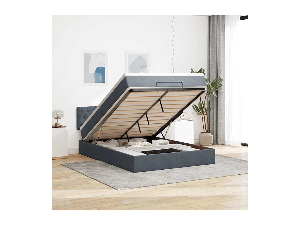 Cadre de lit ottoman avec matelas gris foncé 140x190 cm velours