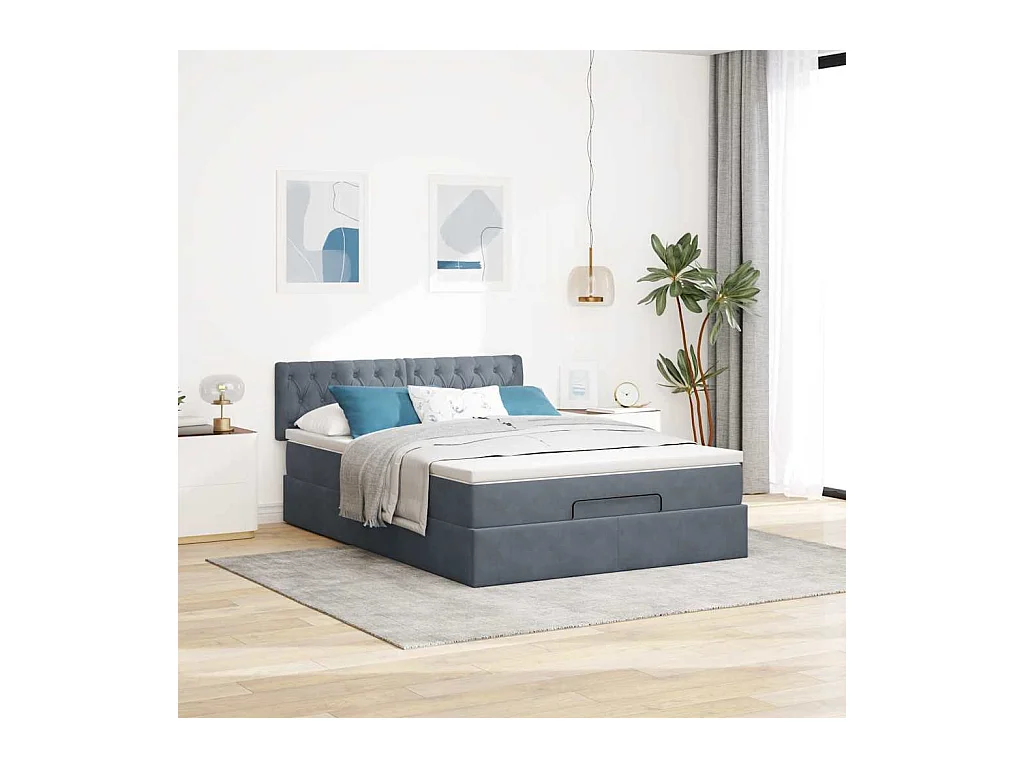 Cadre de lit ottoman avec matelas gris foncé 140x190 cm velours