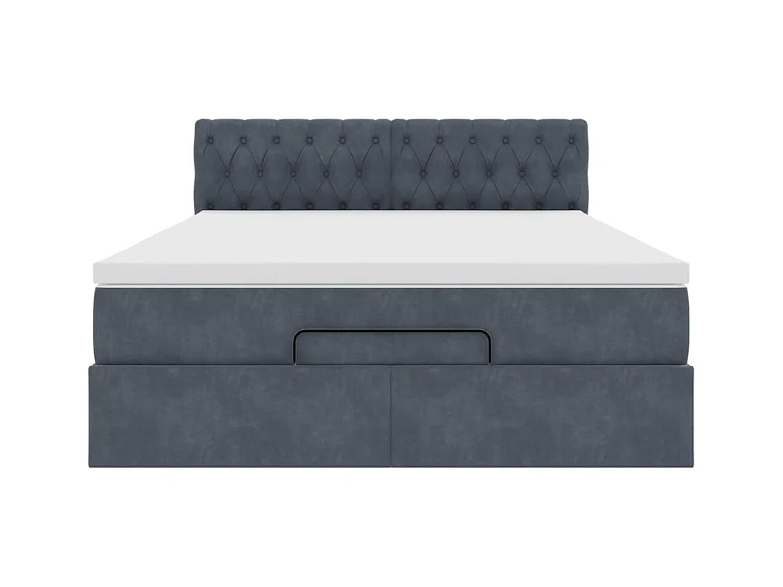 Cadre de lit ottoman avec matelas gris foncé 140x190 cm velours