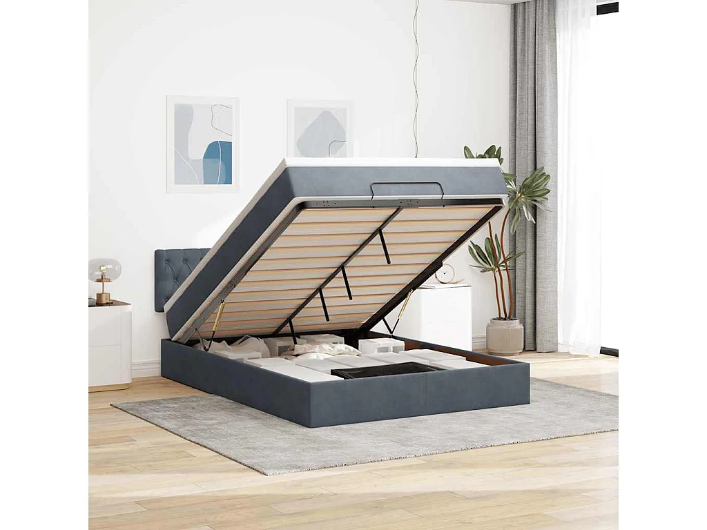 Ottoman bed met matras en LED's 140x190cm fluweel donkergrijs