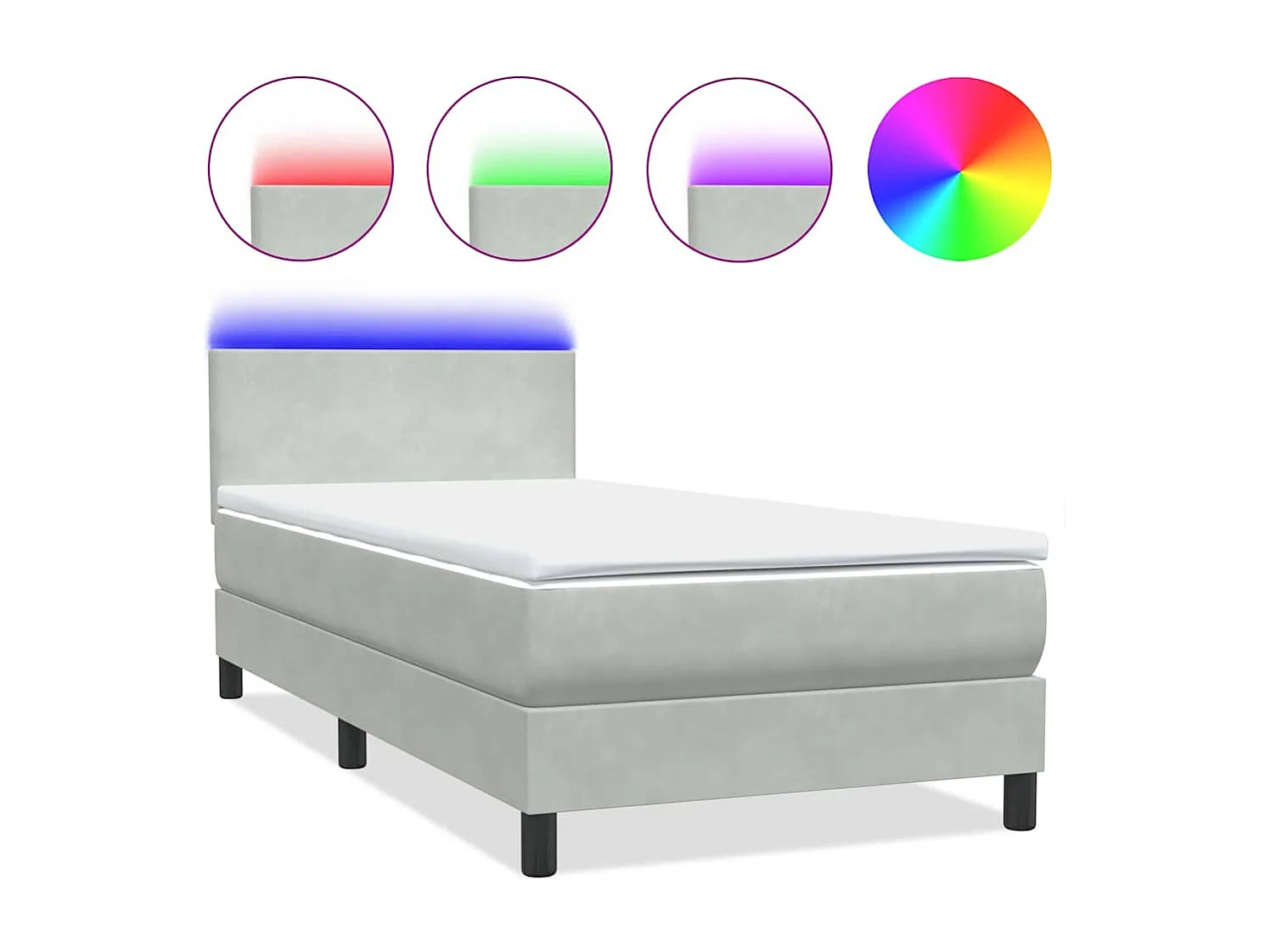 Cama box spring con colchón terciopelo gris claro 90x210 cm