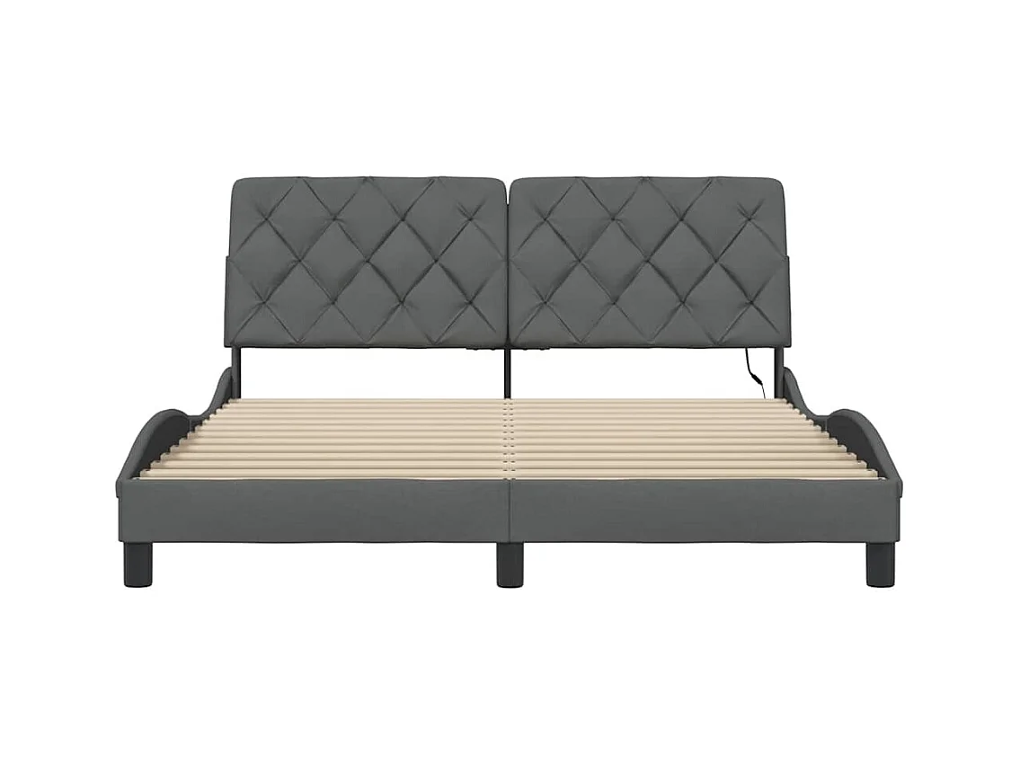 Cadre de lit avec LED sans matelas gris foncé 160x200 cm tissu